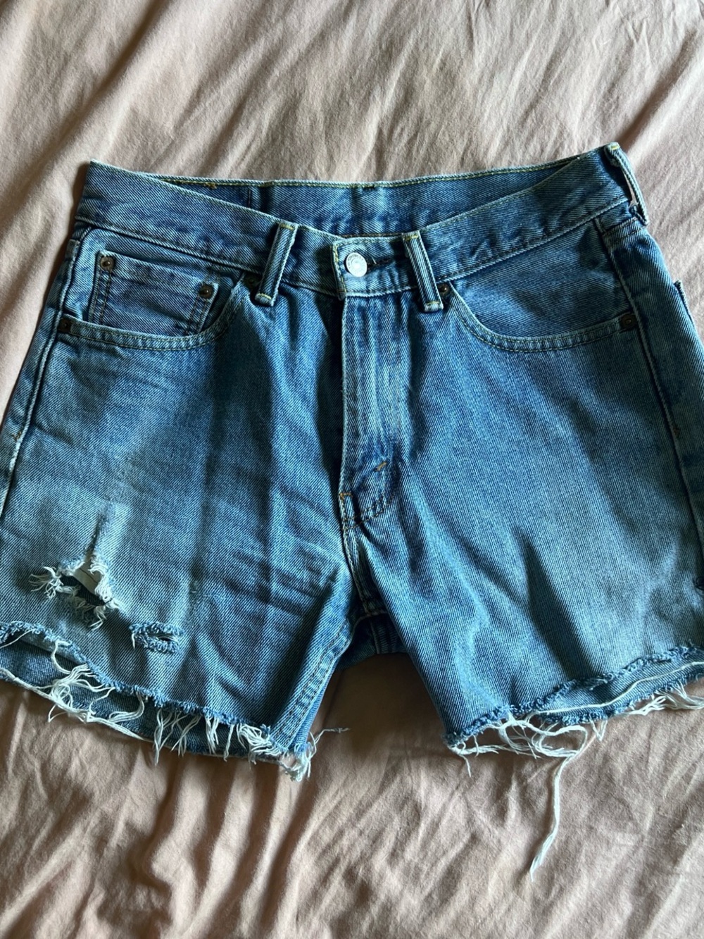 Levi's Medium Blue Distressed Denim Shorts